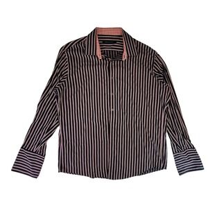Sean John Mens‎ Black Red Striped Dress Shirt Regular Fit Size 17.5 34/35